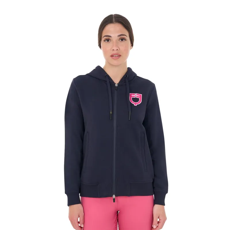 Cenově Výhodný Dámská mikina Equestro Sponge Logo se zipem - Barva navy/růžováVelikost XS