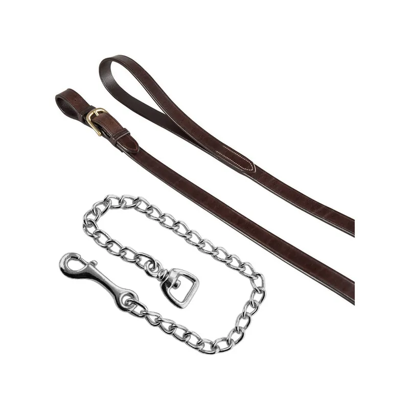 Kožené vodítko s řetízkem EQUESTRO - Barva Tmavě hnědá Ověřený