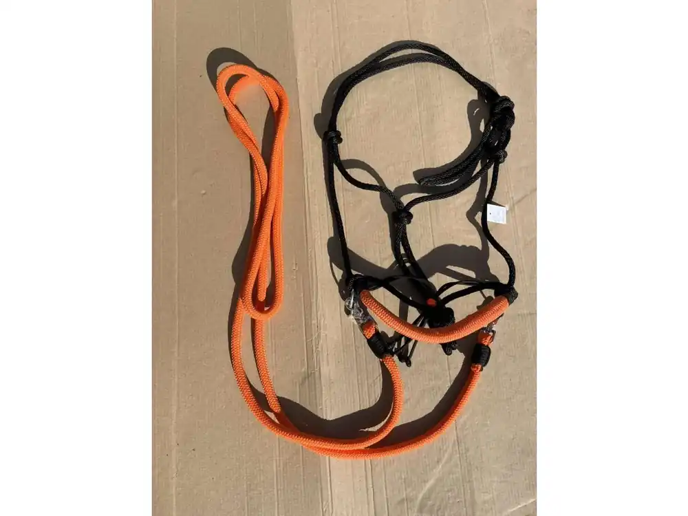 Must-Have Provazová ohlávka jezdecká s otěžemi, Oranžovočerná FULL