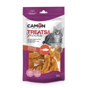 Dokud Zásoby Vydrží CAMON SNACKS CAT LOSOS + KUŘE + BATÁTA 3x0,8 cm 60 g