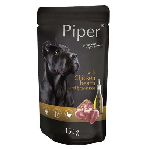 Nakupujte Hned PIPER S KUŘECÍMI SRDÍČKY A HNĚDOU RÝŽÍ 150 g