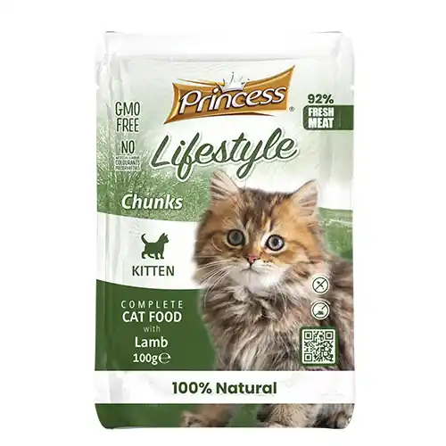 PRINCESS LIFESTYLE POUCHES CHUNKS 100G LAMB KITTEN Levný