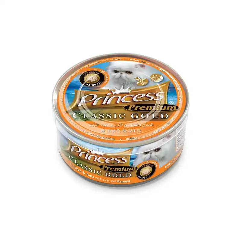 Finální Výprodej PRINCESS PREMIUM KUŘE, TUŇÁK, RÝŽE, PAPAYA 170G - REDUKCE CHLUP.BEZOARU