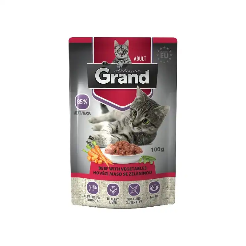Zlevněný GRAND deluxe hovězí se zeleninou - kapsička pro kočky 100g