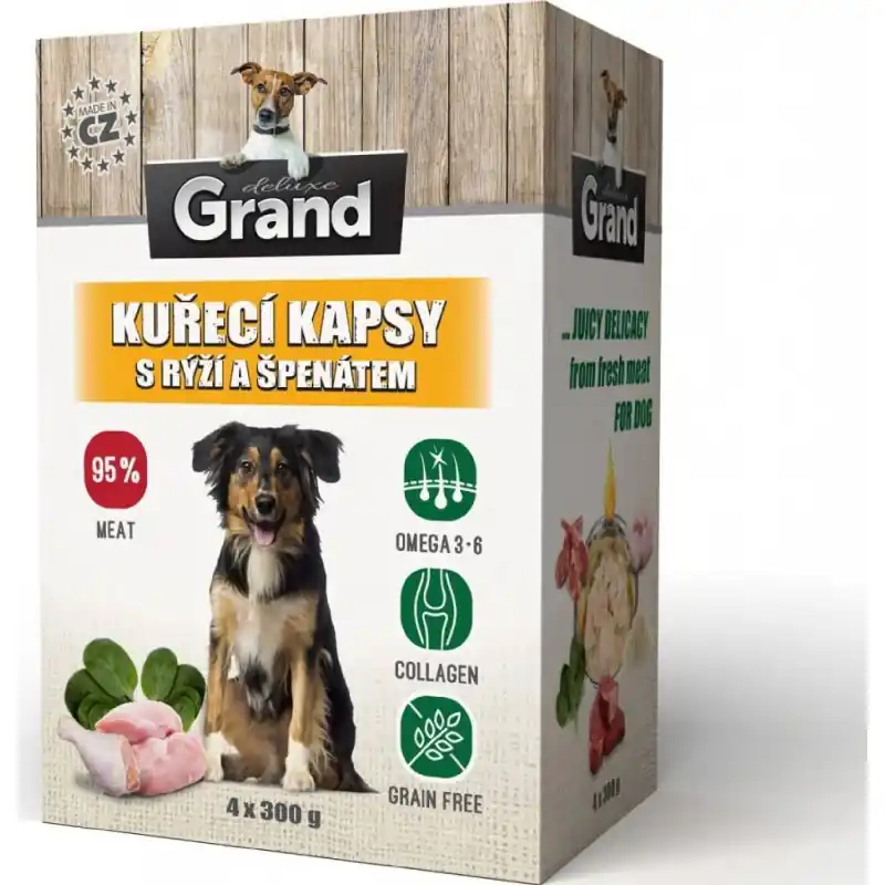 Výprodej GRAND deluxe kuřecí, rýže a špenát - kapsička pro psy 4x300g