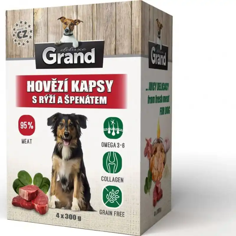 Vysoce Kvalitní GRAND deluxe hovězí, rýže a špenát - kapsička pro psy 4x300g