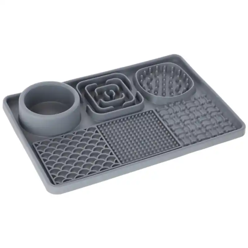 Lízací podložka pro psy XL s miskou, 30 x 20 cm, šedá Časově Omezené